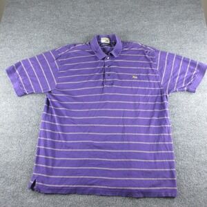 Perlis Polo Shirt Mens XL Purple Striped Short Sleeve Cotton Crawfish Logo Pique